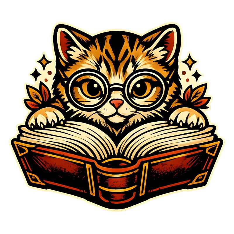 Kätzchen mit Brille beim Lesen