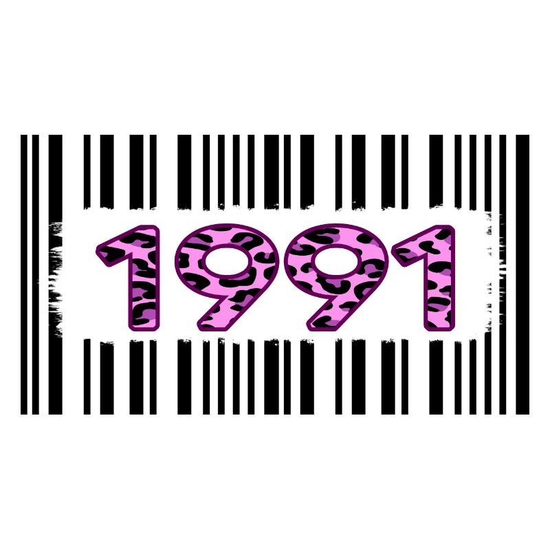 1991 anniversaire code à barres léopard rose fête rétro