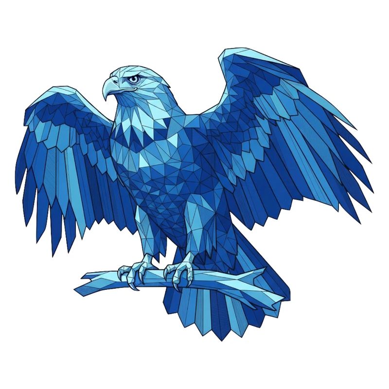 Geometric Blue Eagle with Sword