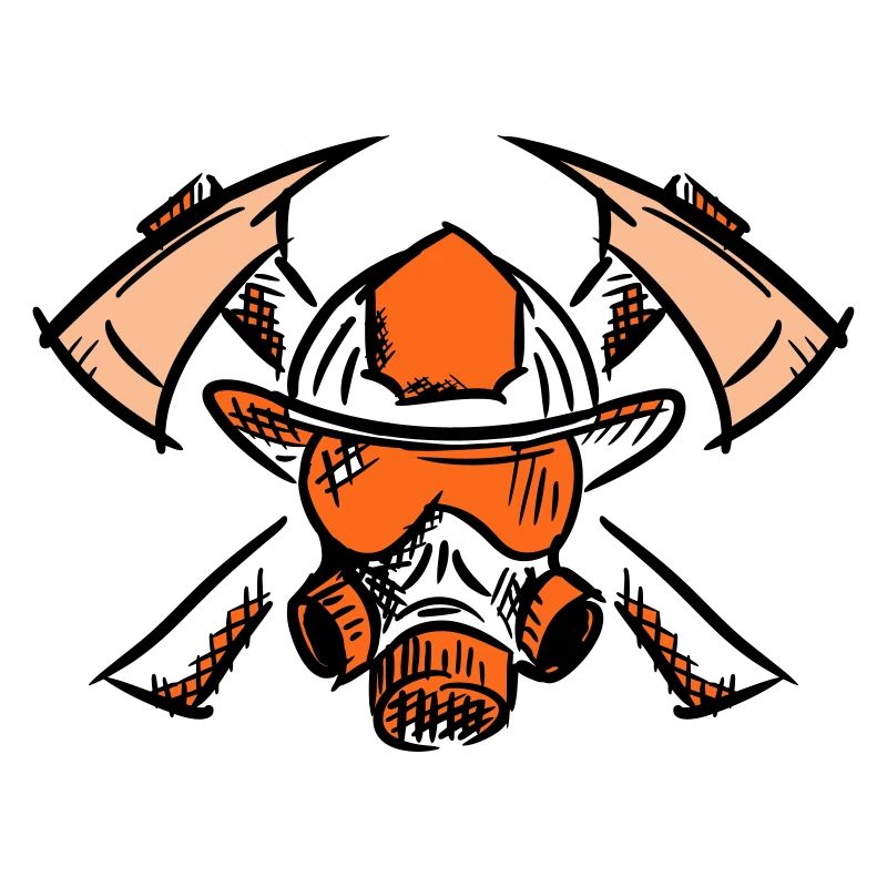 Logo du pompier. Haches de casque de pompier.