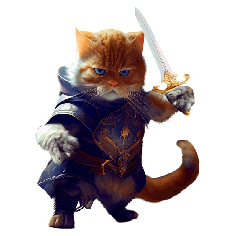 Chevalier chat combattant avec épée et bravoure