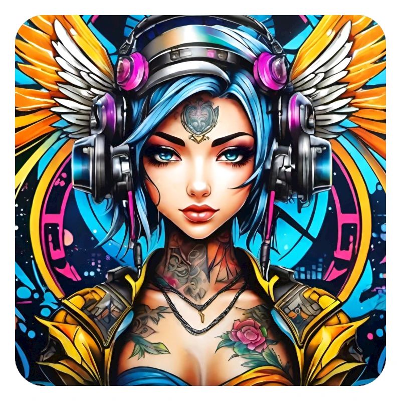Cooler Cyberpunk Engel mit Kopfhörer