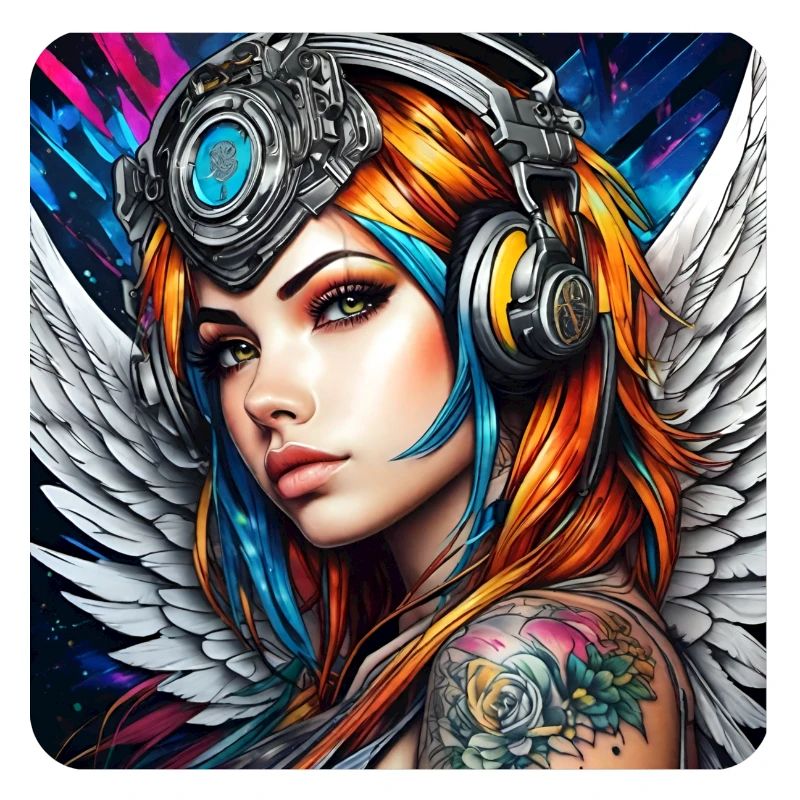 Cooler Cyberpunk Engel mit Kopfhörer