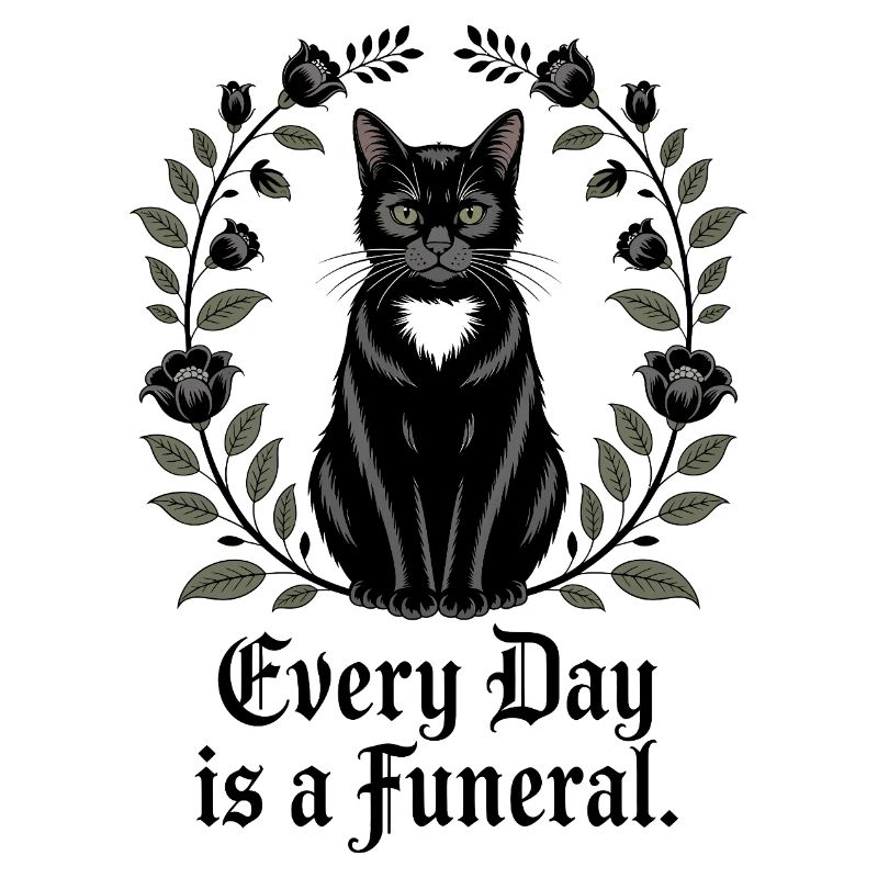 Chat noir élégant avec des fleurs