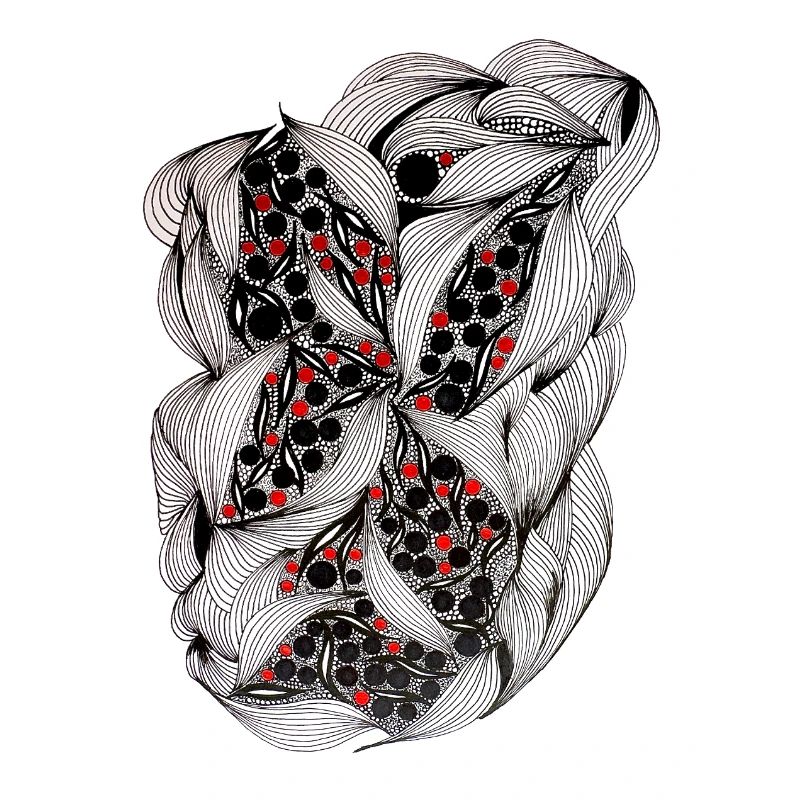 Black and white leaf pattern with red berries