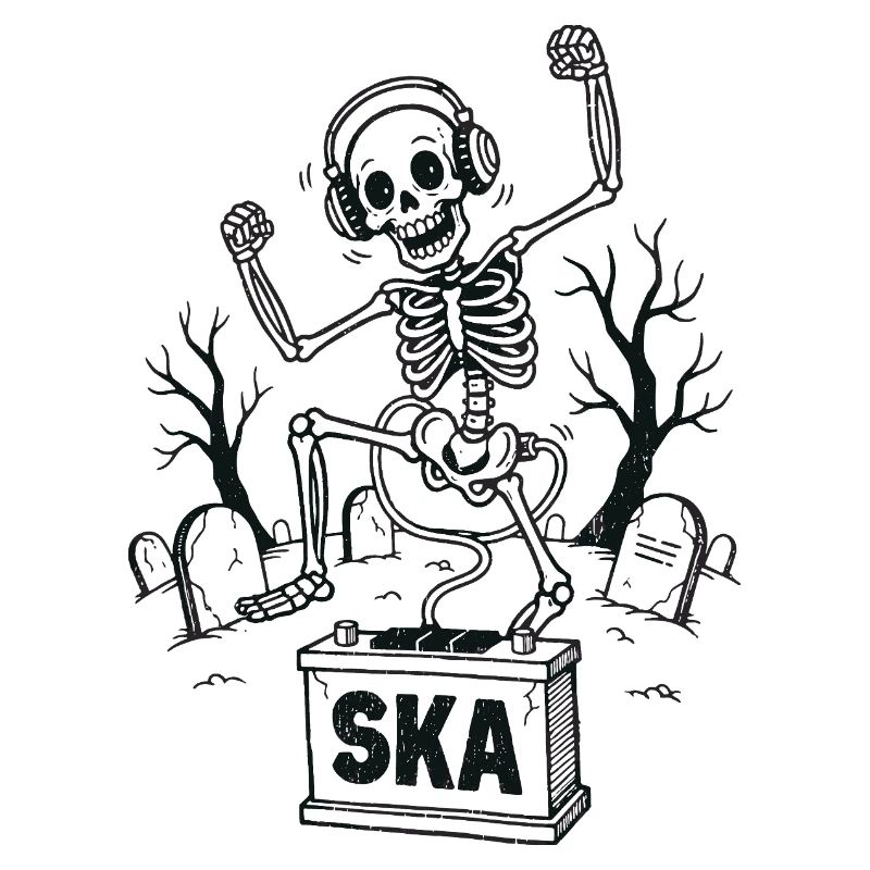 Squelette ska dansant dans le cimetière
