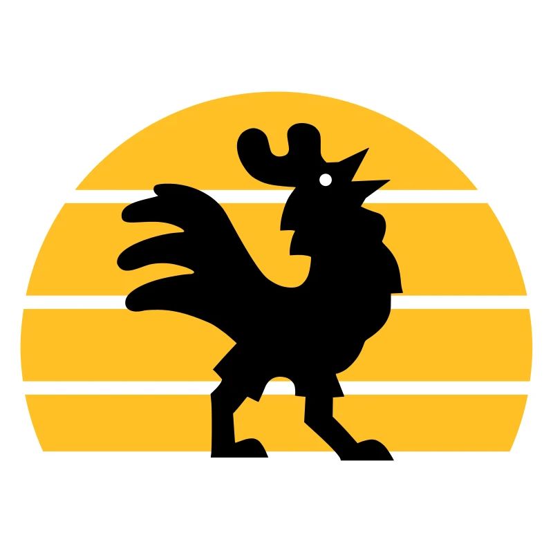 Coq chantant devant la moitié du soleil