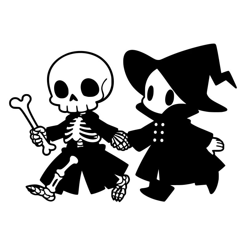 Squelette et sorcière mignons du couple d’Halloween