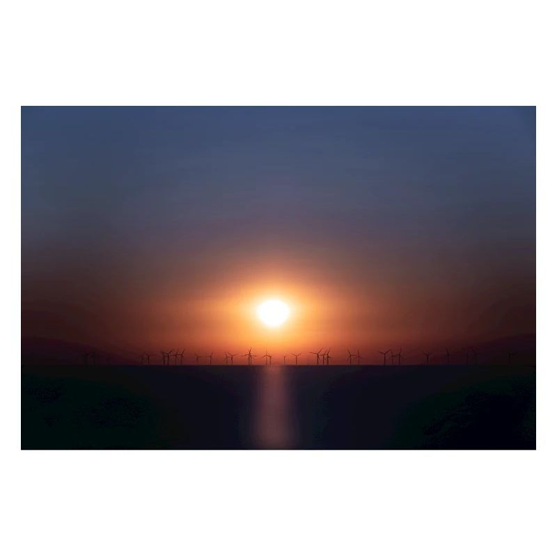 Silhouette du parc éolien au coucher du soleil