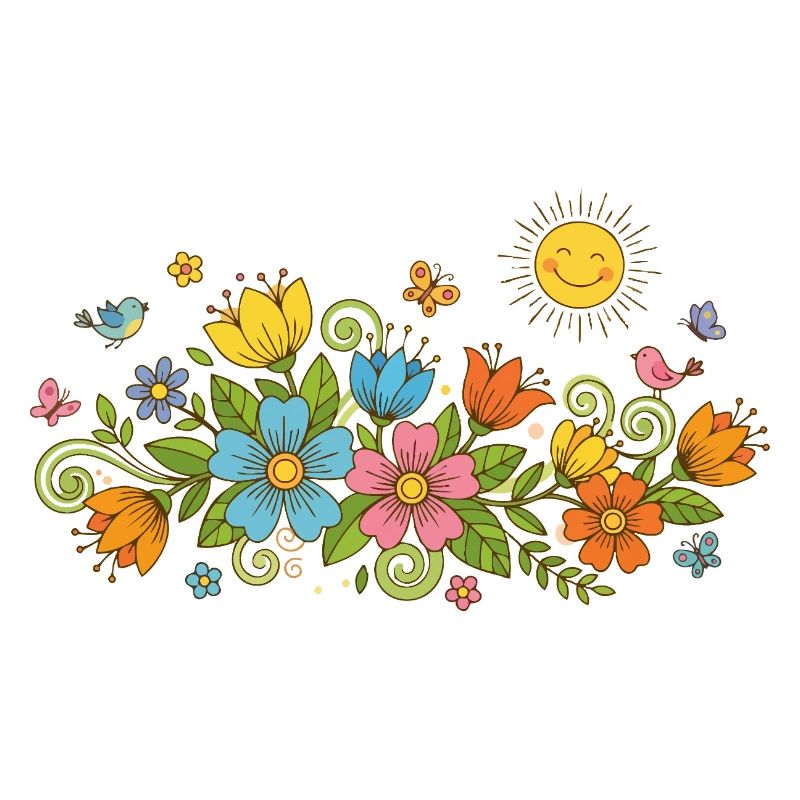 Le printemps fleurit les fleurs et les oiseaux au soleil