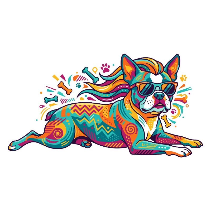 Mode bouledogue de chien avec lunettes de soleil explosion de couleurs