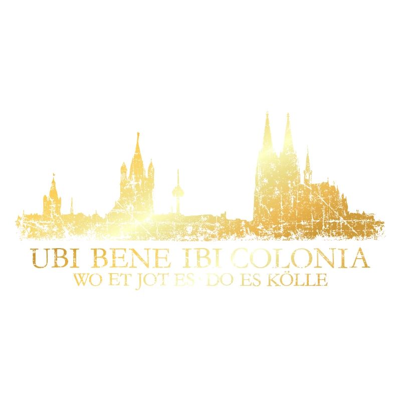 Kölner Skyline mit römischem Köln Spruch Ubi Bene