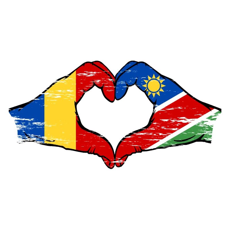 Romania Namibia Flag Hands Heart Shape Used