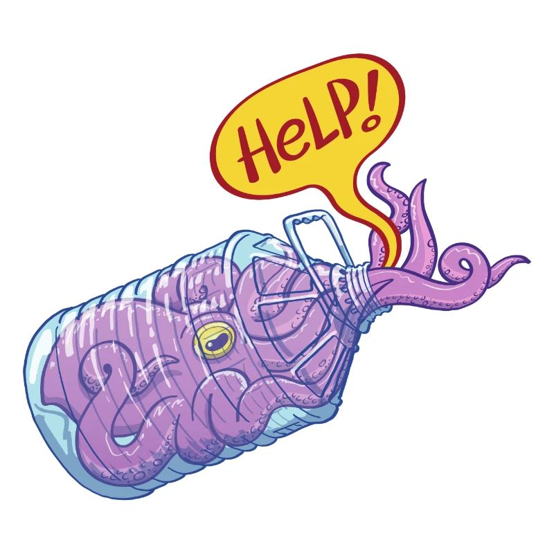 Octopus inside plastic bottle asking for help