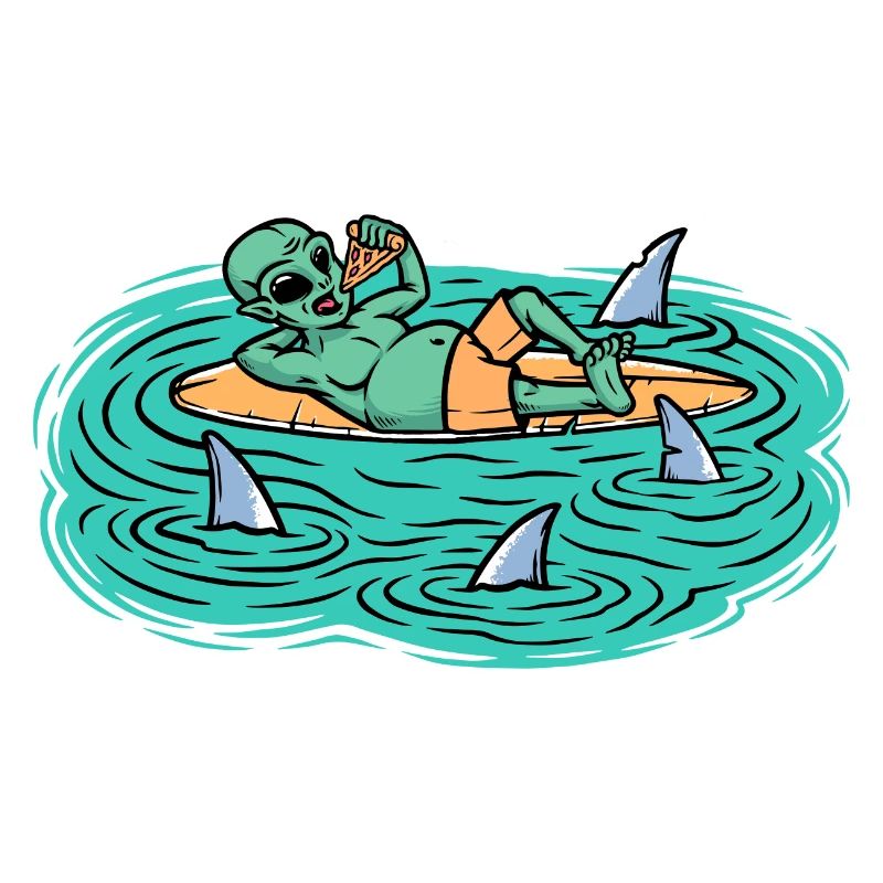Alien eating pizza
