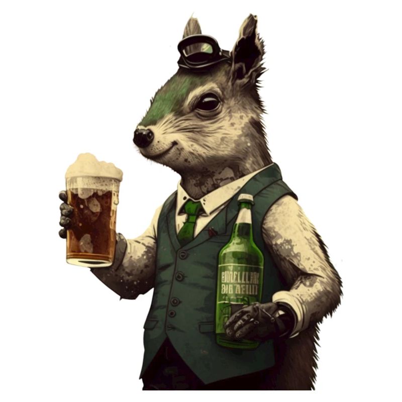 chic squirrel gentleman with beer