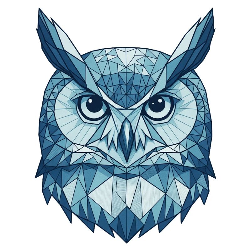 Hiboux géométriques de style polygonal bleu