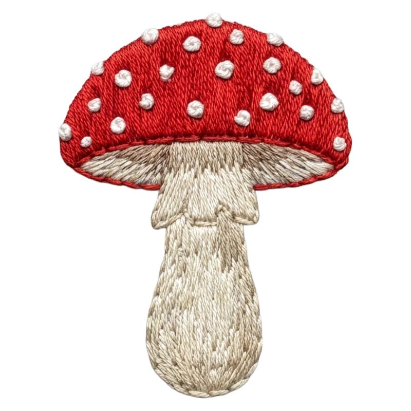 Rouge champignon blanc dans un aspect brodé (imprimé)