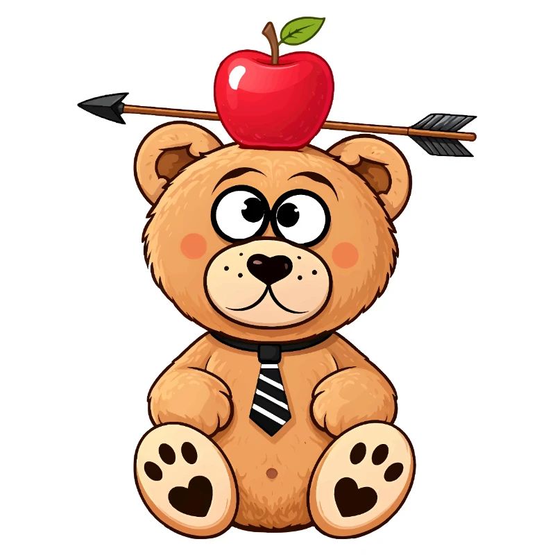 Funny bear with apple and arrow