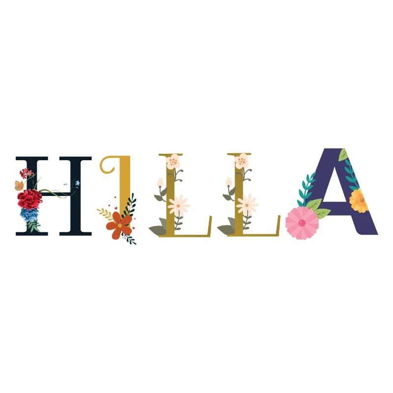 Le nom de HILLA est décoré de fleurs