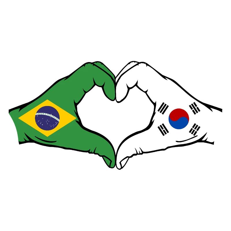 Brésil Corée du Sud Mains Coeur Forme