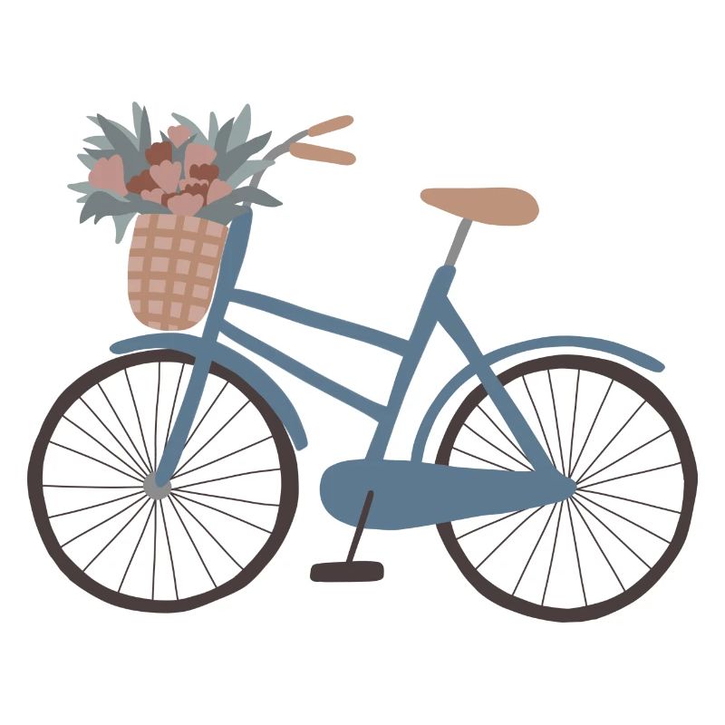 Vélo bleu avec panier de fleurs