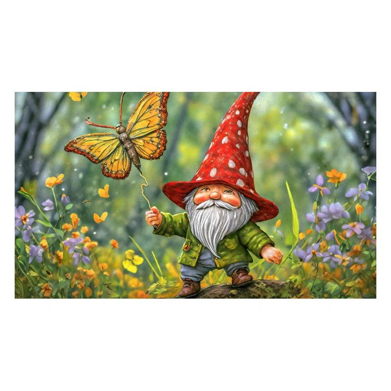 gnome flying a butterfly like a kite