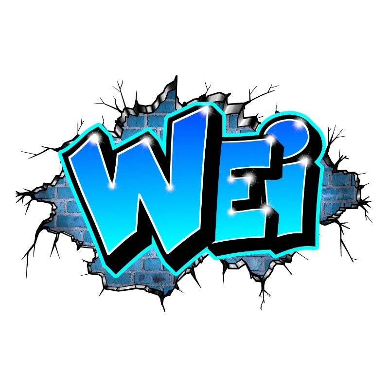 Graffiti WEI Wall Crack Brick BLeu