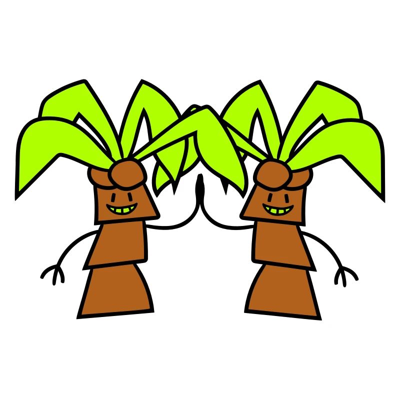 2 Funny Cute Palm Trees Greeting Comic Face Team