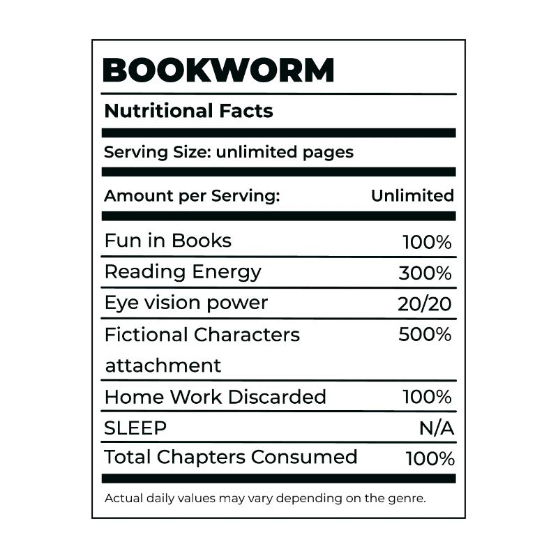 Book Lover Bookworm Nutritional Values Reader