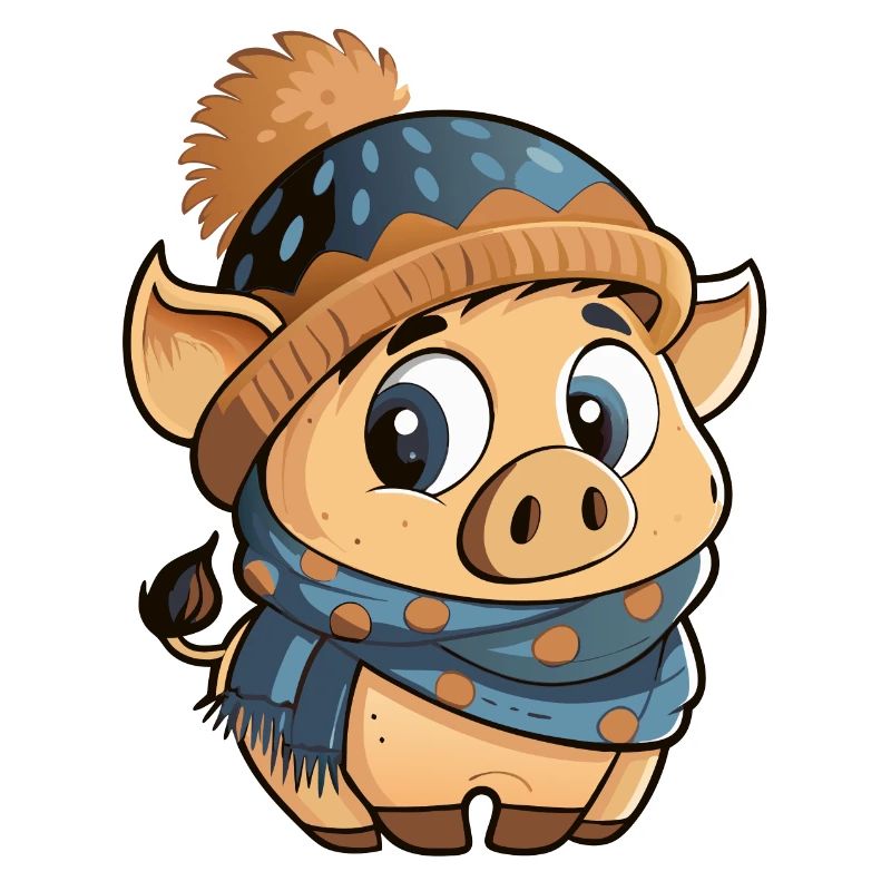 Mignon cochon avec écharpe et chapeau à pompon.