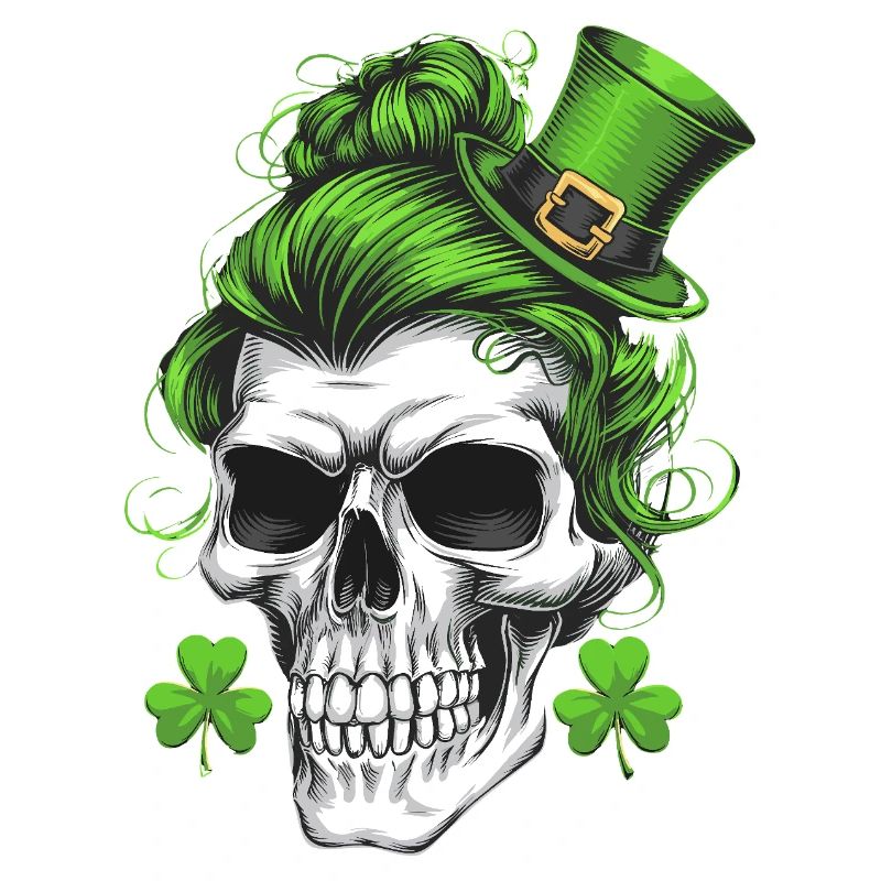 crâne de la Saint-Patrick avec des cheveux verts
