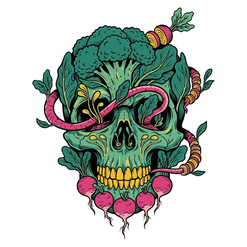 Vegetable Skull with Plant Spirals