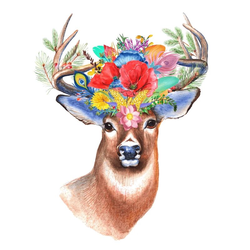 Hirsch mit Blumen