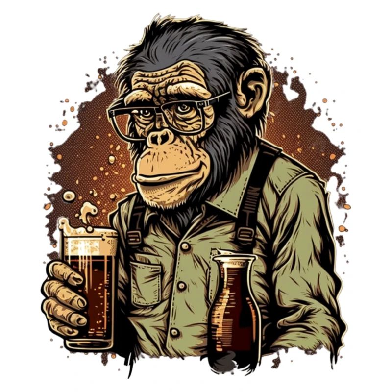 Cooler Geek Schimpanse mit Bier