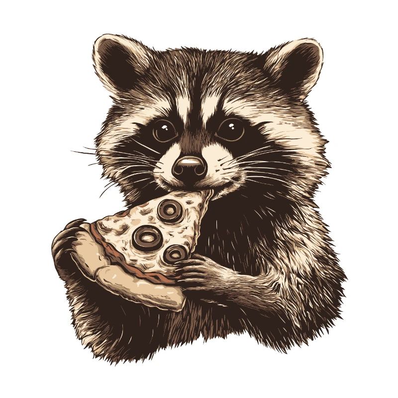 Raton laveur mangeant de la pizza