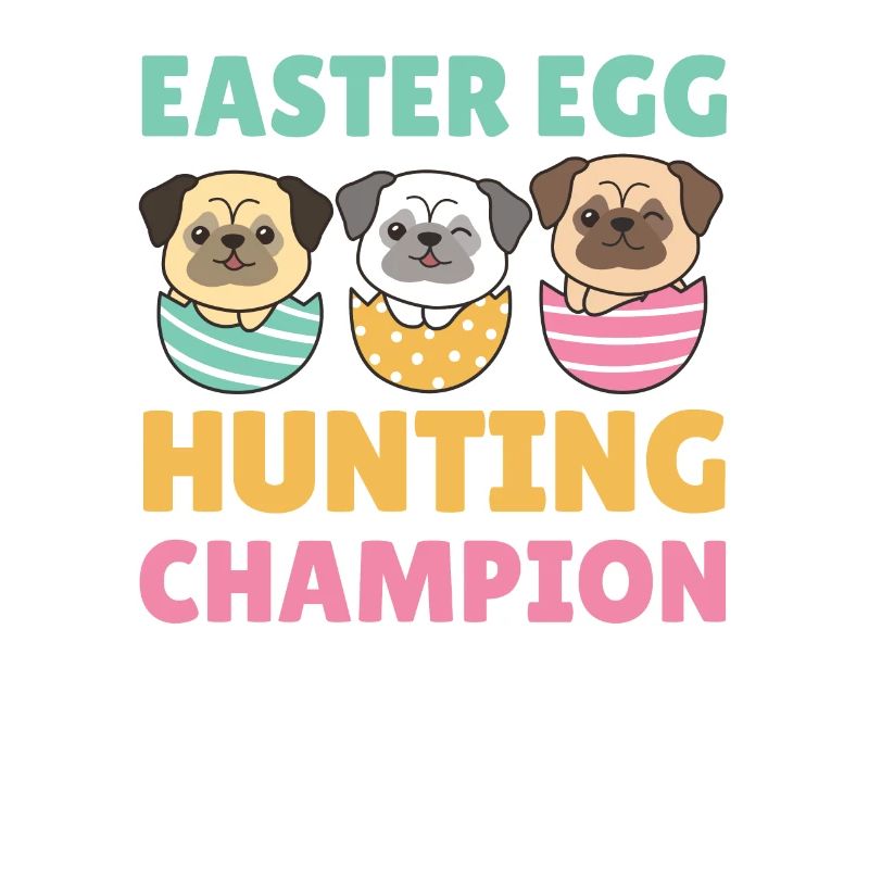 cute dogs at Easter with Easter eggs pug