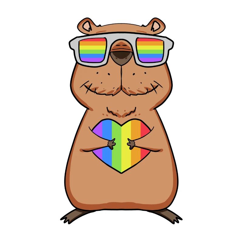 Regenbogen - Capybara mit Brille und Herz
