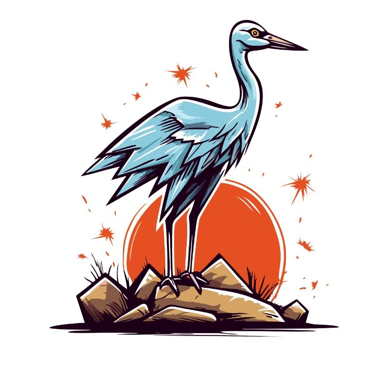 Graureiher oder Storch Vogel und eine rote Sonne