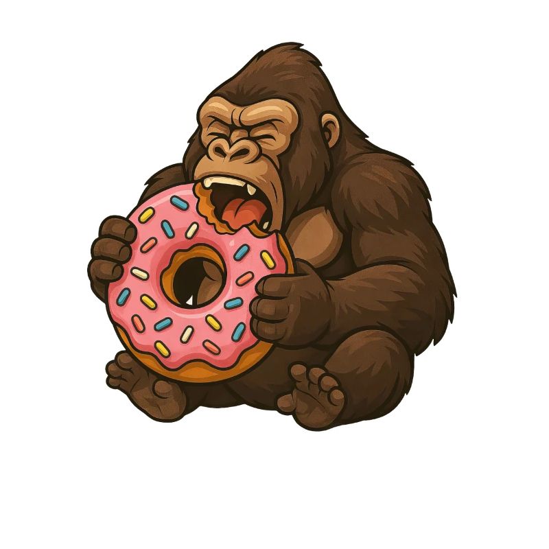 Mignon Gorille Donut Dessin Animé Nourriture Grignotage