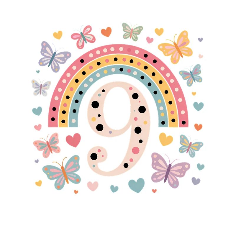 Regenbogen Schmetterling 9. Geburtstag Mädchen