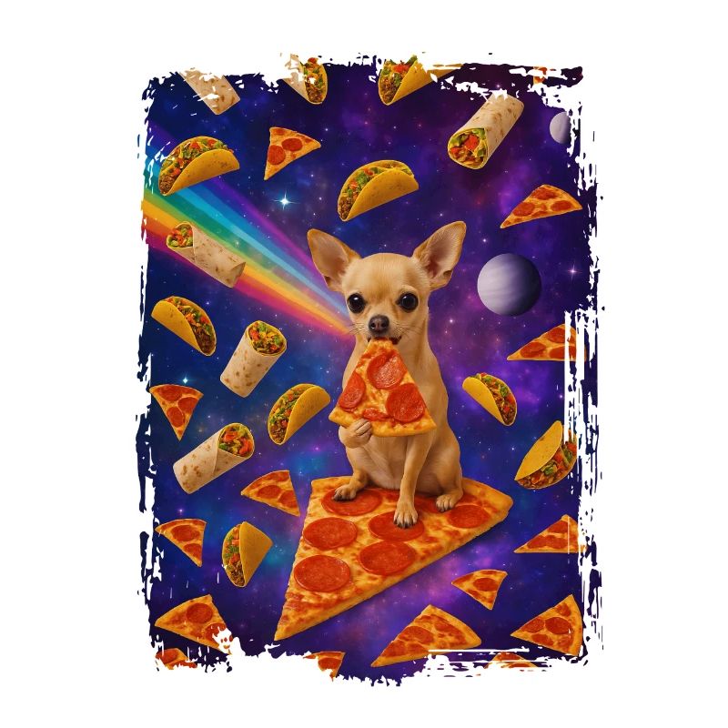 Nourriture spatiale avec chien et pizza
