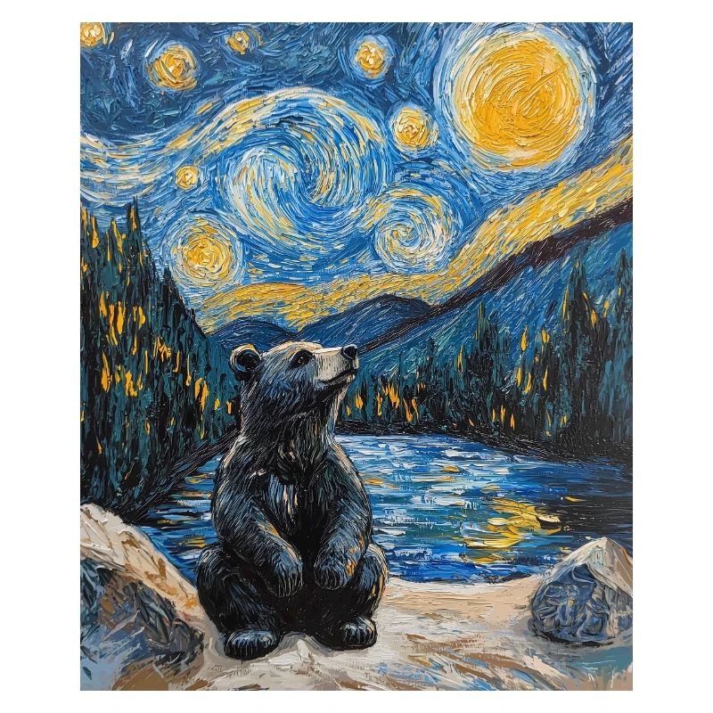 Bear Bears Van Gogh Style Starry Night