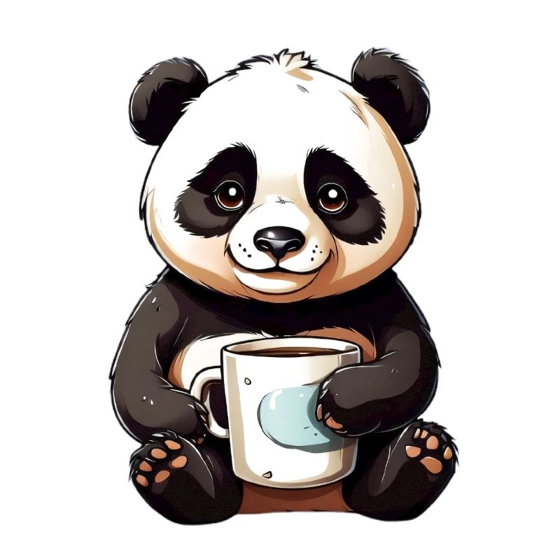 Cuddly panda with coffee cup