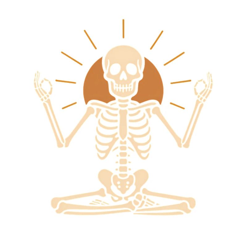 Meditating skeleton with sun circle