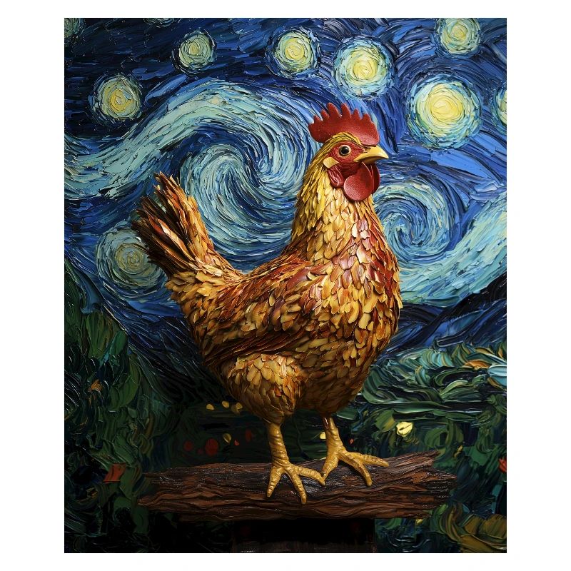 Chicken Rooster Chickens Van Gogh Style Starry