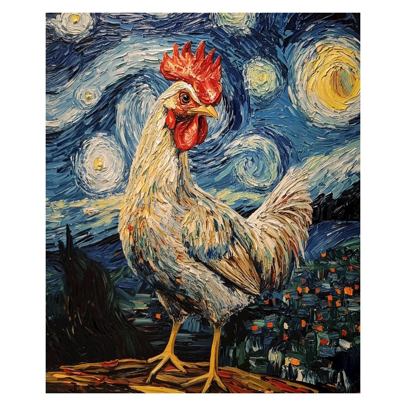 Chicken Rooster Chickens Van Gogh Style Starry