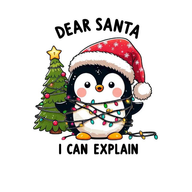 Clumsy penguin tangles Christmas tree