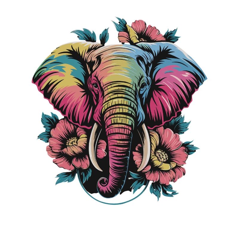  Bunter Elefant mit Blumen Boho Tierliebe Ethno