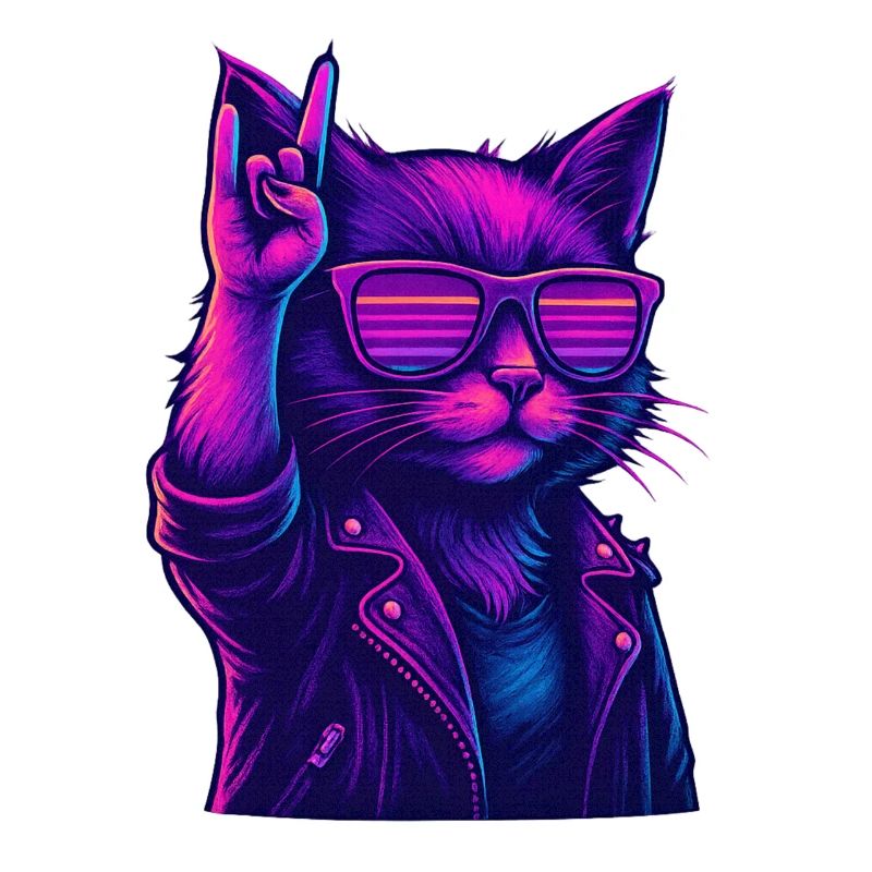 Synthwave Kater Katze 2 Retro Rock 80er